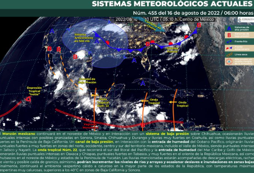 Lluvias intensas y fuertes golpearán a estos estados por Monzón Mexicano e inestabilidad atmosférica