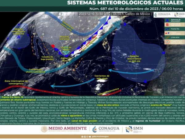 El frente frío 16 provocará lluvias en estos estados