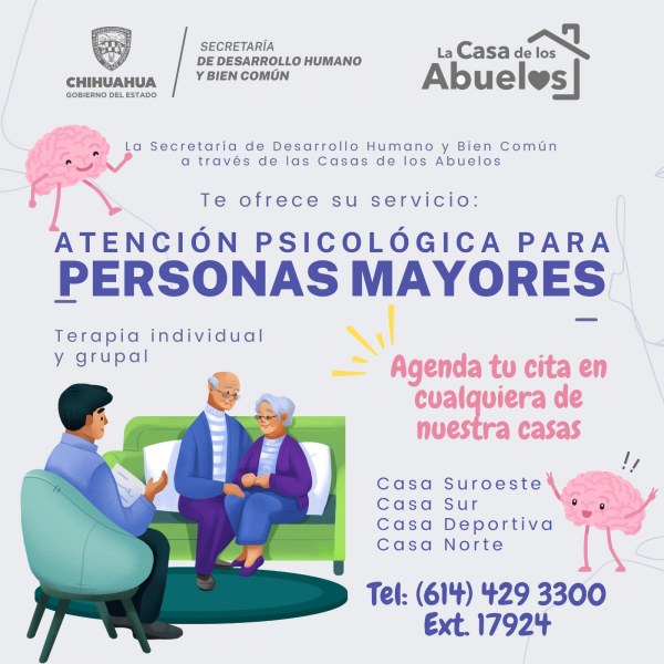 Brindarán apoyo psicológico a personas mayores en Casas de los Abuelos