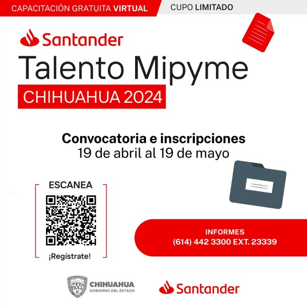 Convocan a participar en el “Curso Santander Talento Mipyme Chihuahua 2024”