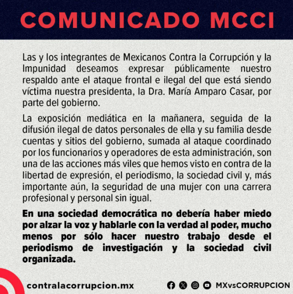 Respalda MCCI a su directora tras ataque frontal e ilegal del presidente López Obrador