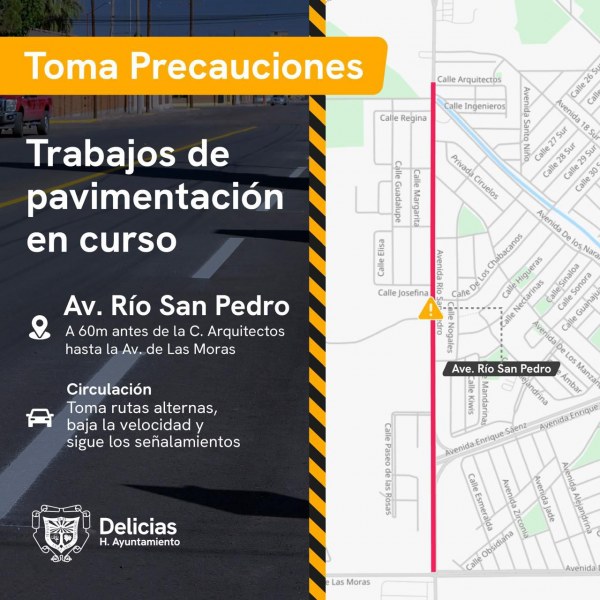 Obras públicas de Delicias solicita tomar precauciones por trabajos en la Río San Pedro