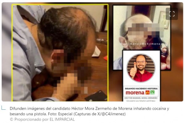 Difunden imágenes de Héctor Mora Zermeño, aspirante a Diputado, inhalando presunta cocaína y besando una pistola