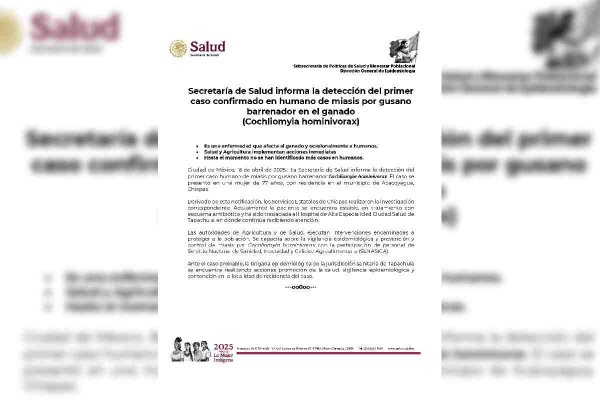 Detectan primer caso de miasis en humanos por gusano barrenador en Chiapas