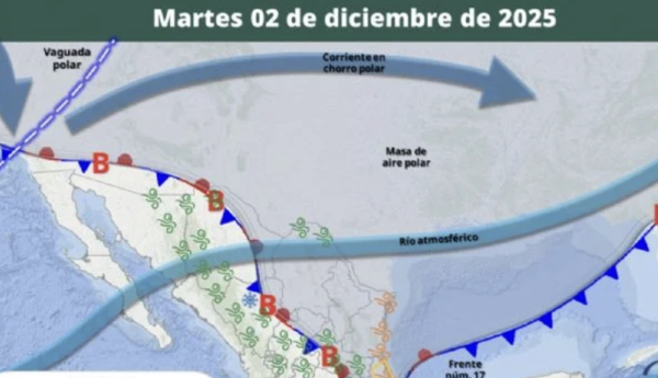 Avanza la masa de aire polar del frente frío 17; lluvias fuertes el martes en los siguientes estados
