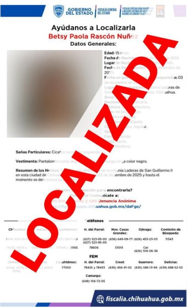 Localiza FEM a tres adolescentes que contaban con reporte de ausencia en Chihuahua