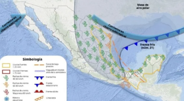 Llega ahora la masa de aire polar del frente frío 21; así lloverá entre viernes y lunes