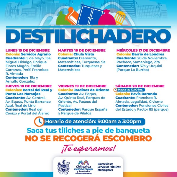 Estará Programa Destilichadero en siete colonias del 15 al 20 de diciembre