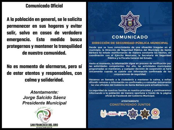 Ataque a policías estatales provoca toque de queda en la población en Santa Bárbara y San Francisco del Oro