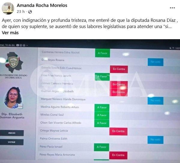 Coodinadora en el Bienestar de Mayra Chávez y suplente de Rosana Díaz, anuncia deslinde de 