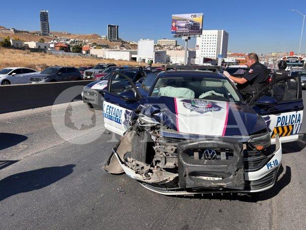 Patrulla de la Policía Vial protagoniza choque en el Juventud