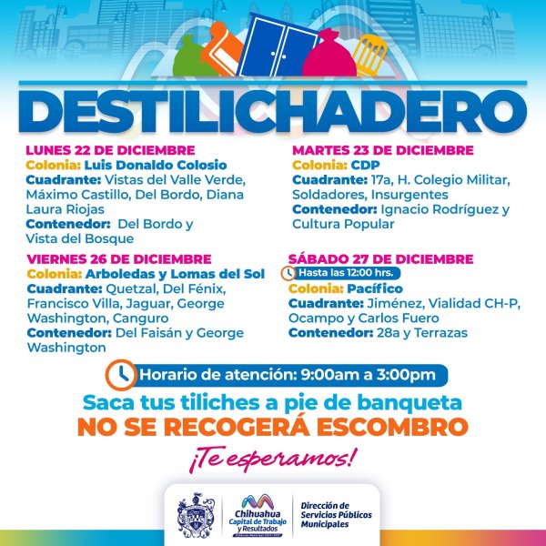 Estará programa Destilichadero en cinco colonias del 22 al 27 de diciembre