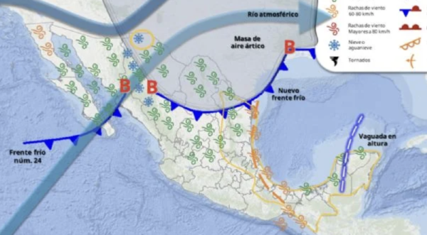 Llega ahora el frente frío 24 y amaga una nueva masa de aire ártico; así lloverá de viernes a lunes