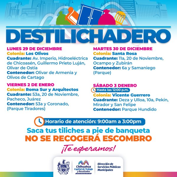 Estará Programa Destilichadero en cinco colonias del 29 de diciembre al 3 de enero