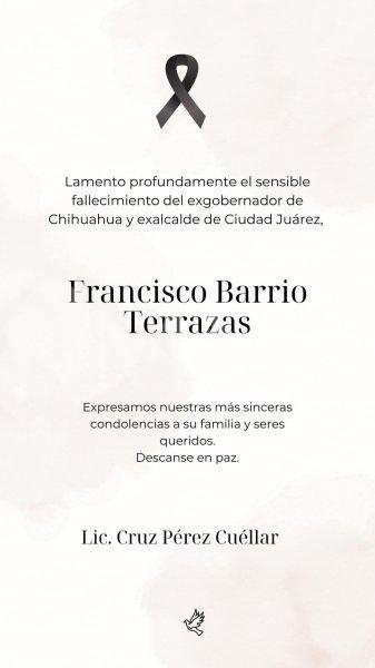 Cruz Pérez Cuéllar lamenta el fallecimiento de Francisco Barrio