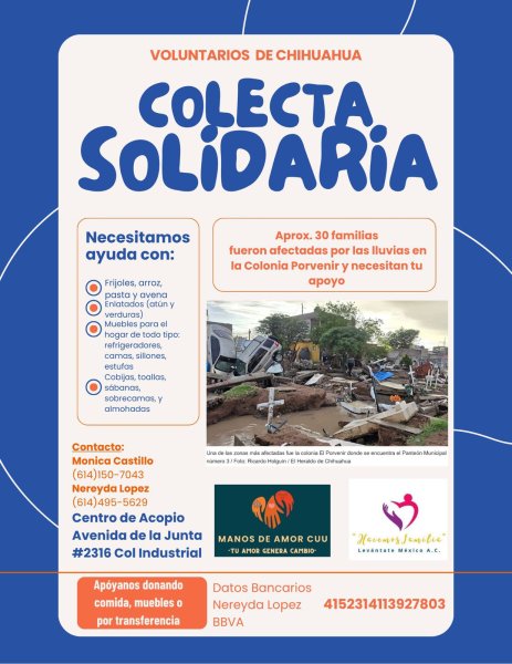 Realizan colecta en apoyo a familias afectadas por las lluvias en la Colonia Porvenir