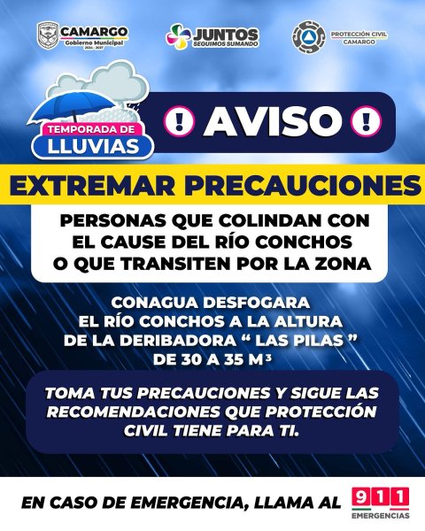 Conagua realizará desfogues en el río Conchos, a la altura de “Las Pilas”; se recomienda extremar precauciones