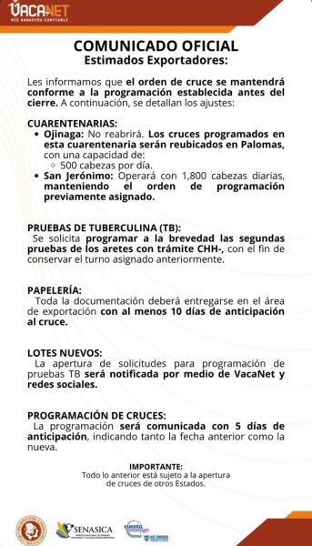 Mantendrán el orden de cruce ganadero conforme a programación previa al cierre