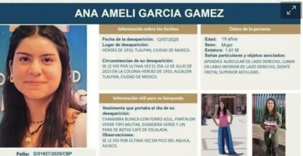 Continúa búsqueda de Ana Ameli, estudiante de la UNAM que desapareció en el Ajusco