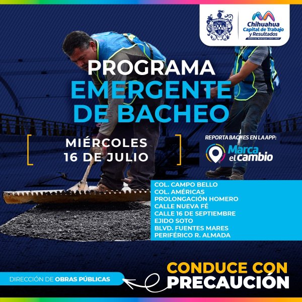 Hoy bacheará Municipio en dos colonias y seis vialidades
