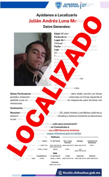 Localiza FGE a dos personas con reporte de ausencia en Parral