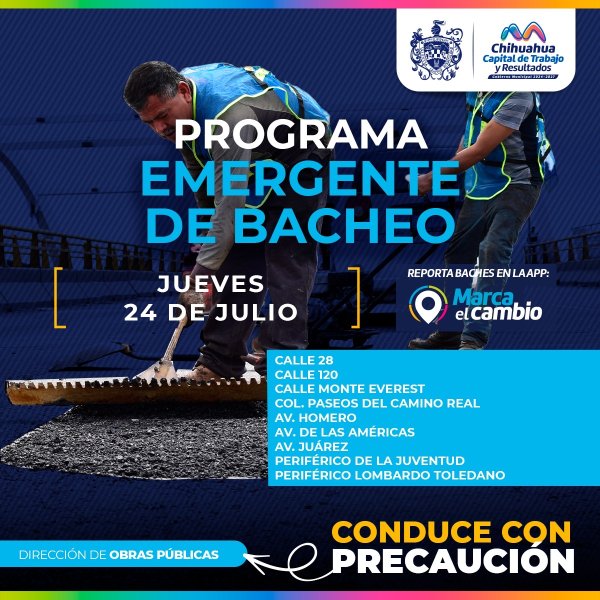 Conoce las zonas que intervendrá Municipio con bacheo este 24 de julio