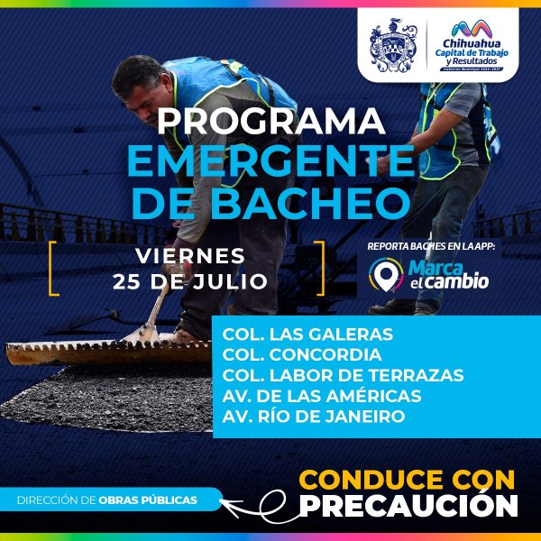 Continua Municipio con programa emergente de bacheo este 25 de julio
