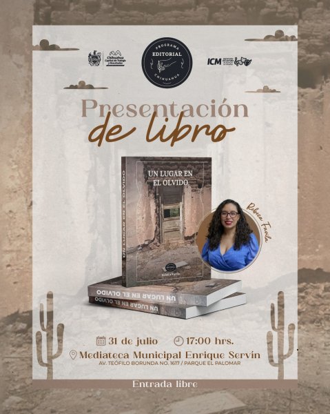 Invita Gobierno Municipal a presentación del libro “Un lugar en el olvido” de Rebeca Favila