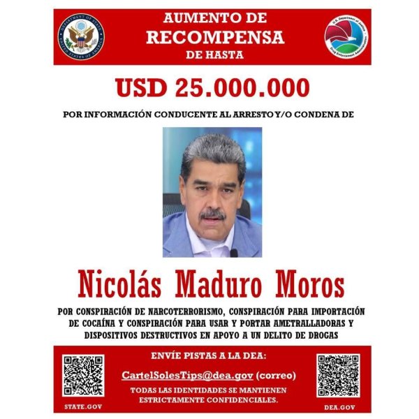 DEA ofrece recompensa por información para capturar a Nicolás Maduro