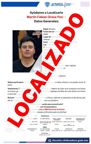 Localiza FGE a joven desaparecido en Allende