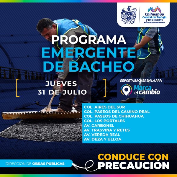 Programa de bacheo del Municipio estará este 31 de julio en estas zonas