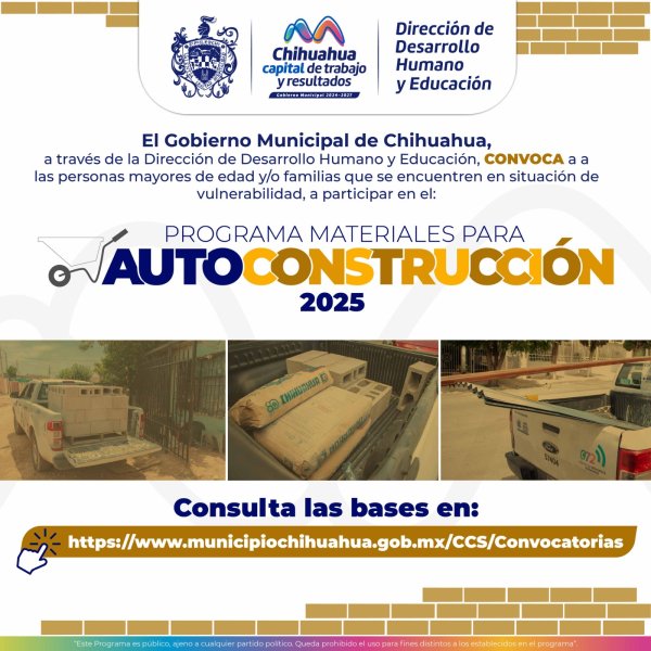 Lanza Municipio convocatoria de programa “Materiales para Autoconstrucción 2025”