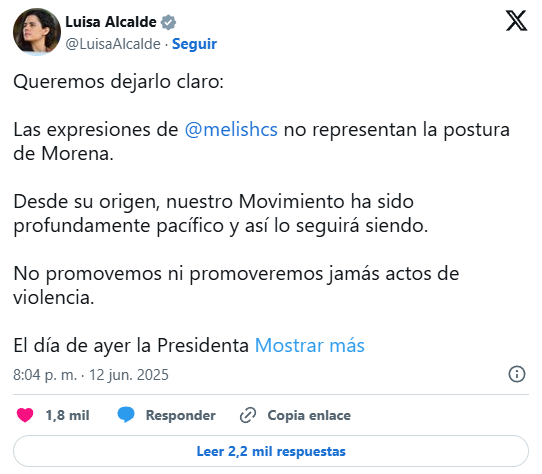 Luisa Alcalde se deslinda de la morenista Melissa Cornejo, a quien EU le canceló su visa