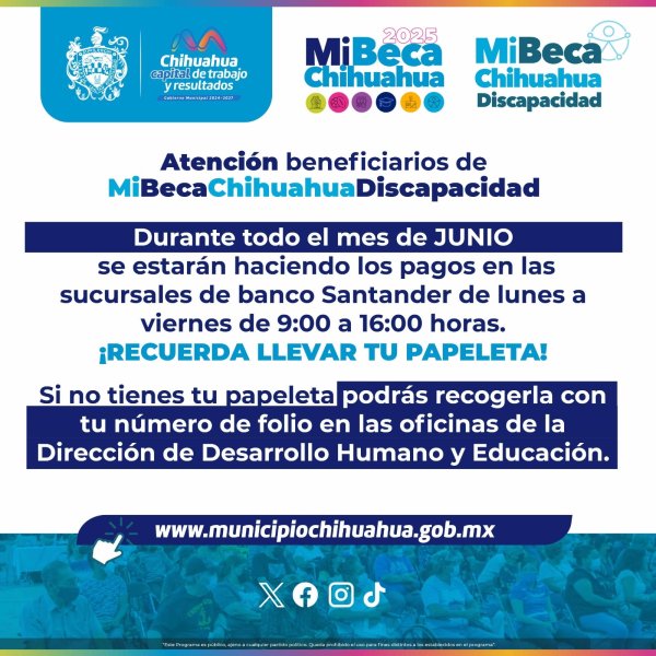 Continúa el periodo de pago de Mi Beca Chihuahua Discapacidad