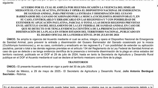 Amplia AGRICULTURA la vigencia del Dispositivo Nacional de Emergencia de Sanidad Animal