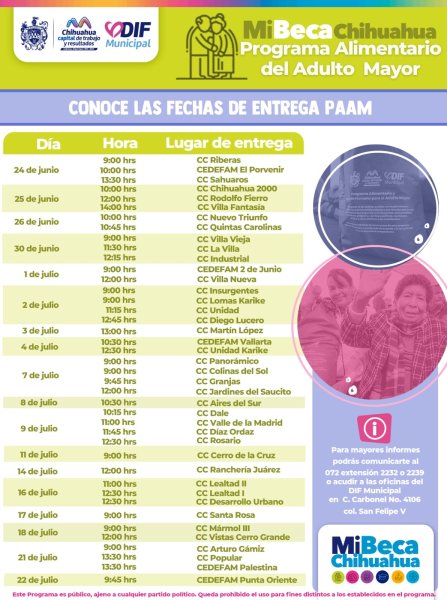 Conoce lugares y horarios de la entrega PAAM del 24 de junio al 22 de julio: DIF Municipal