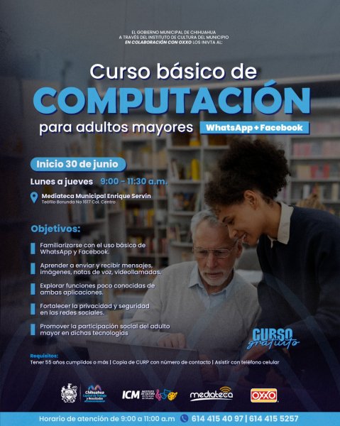 Invita Municipio a adultos mayores al Curso Básico de Computación en la Mediateca Municipal Enrique Servín