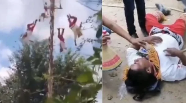 Cinco Voladores de Papantla caen de más de 10 metros tras colapso de estructura (Videos)