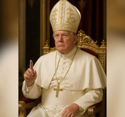 Trump muestra cómo se vería de papa días después de bromear que sería bueno en el trabajo