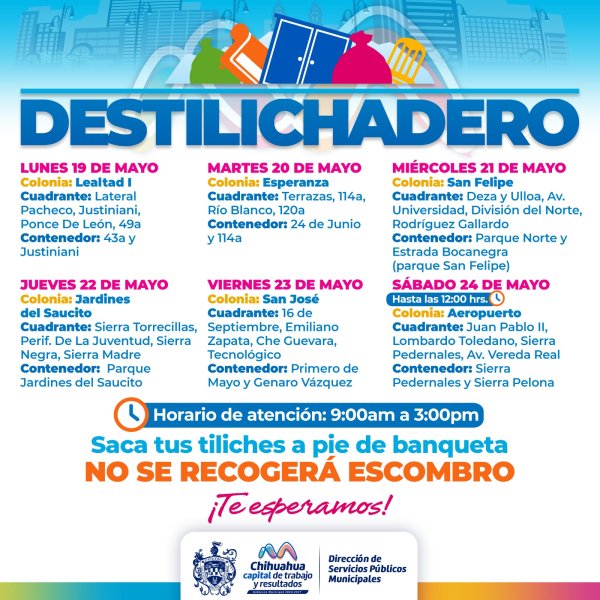 Visitará programa Destilichadero seis colonias del 19 al 24 de mayo