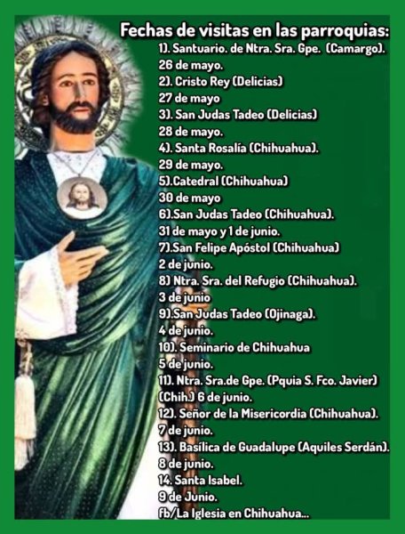 Visita de la reliquia de San Judas Tadeo comenzará en Camargo