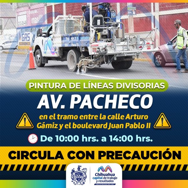 Pintará Municipio líneas divisorias de carriles en la avenida Pacheco este martes