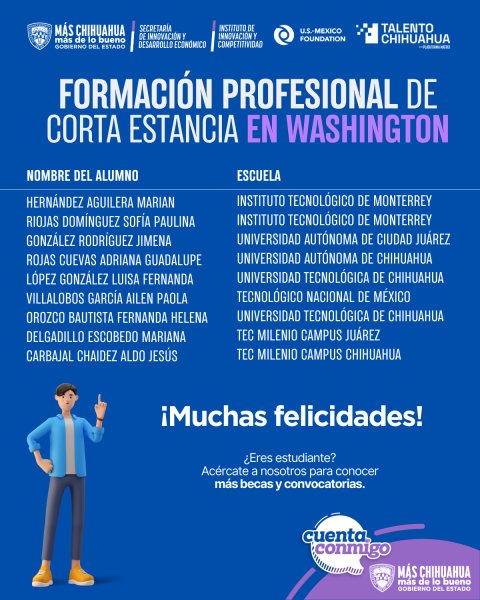 Realizarán estudiantes chihuahuenses estancia profesional en Washington, D.C., con apoyo del Gobierno del Estado