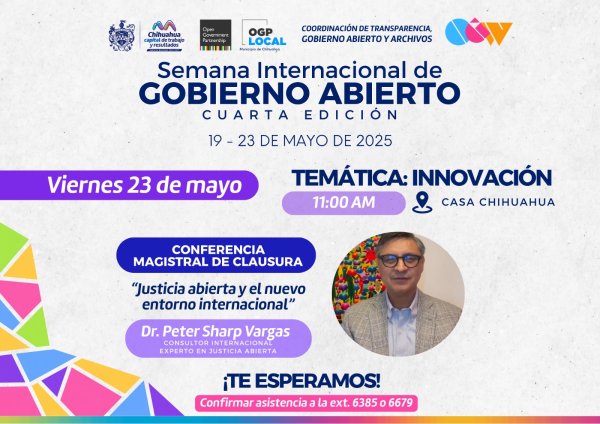 Peter Sharp estará en el cierre de la Semana de Gobierno Abierto: Municipio