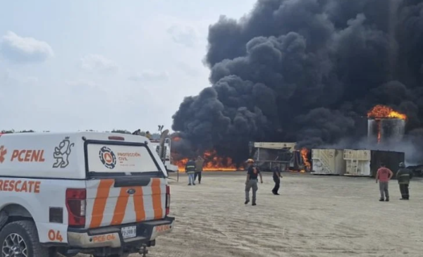 Se registra incendio en empresa de destilación de diésel en Nuevo León; hay un lesionado