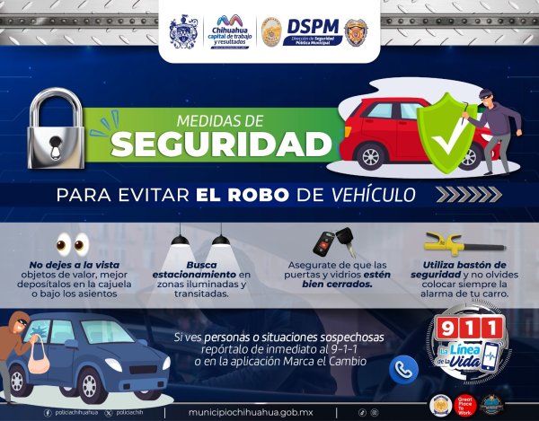 Emite Policía Municipal recomendaciones para prevenir el robo de autos