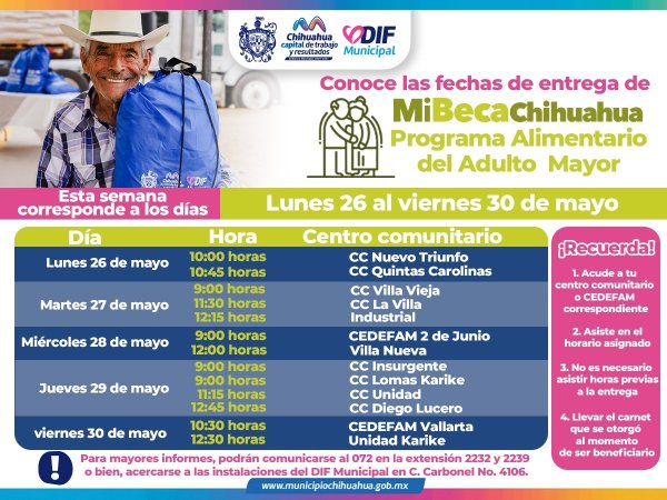 Comparte DIF Municipal lugares y fechas de entrega del apoyo alimentario PAAM
