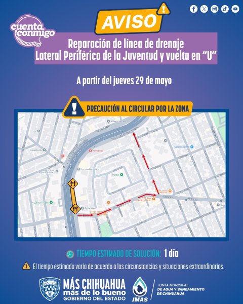 Reparará JMAS Chihuahua línea de drenaje en lateral del Periférico de la Juventud y calle Egipto