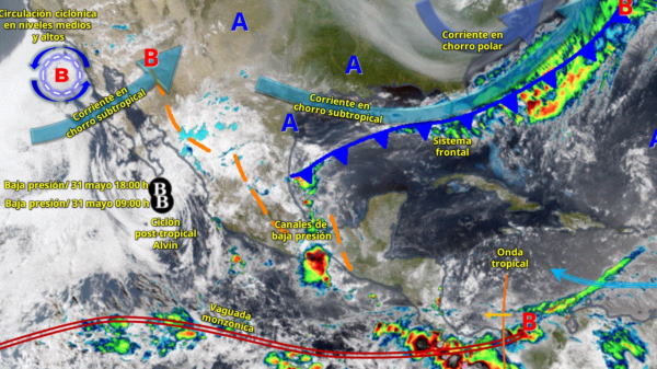Remanente de Alvin y onda tropical 2 provocarán lluvias intensas en gran parte del país este domingo 1 de junio