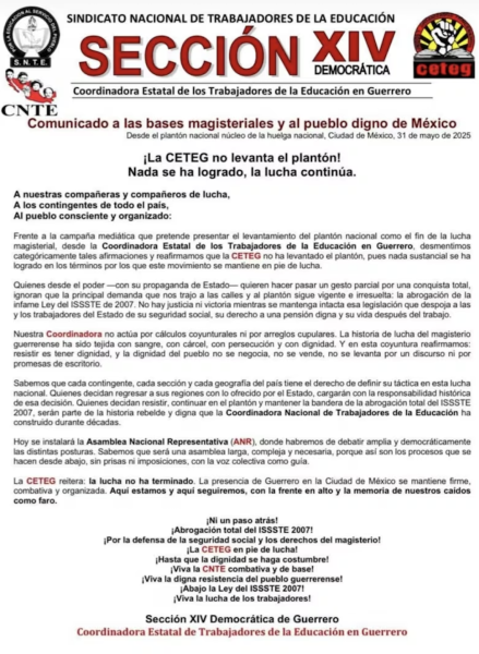 ¿División en la CNTE? CETEG desmiente levantamiento de plantón en el Zócalo